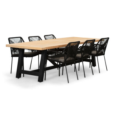 James/Seville zwart dining tuinset | 6 personen | teakhout + touw | 260cm