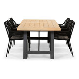 James/Seville zwart dining tuinset | 6 personen | teakhout + touw | 260cm