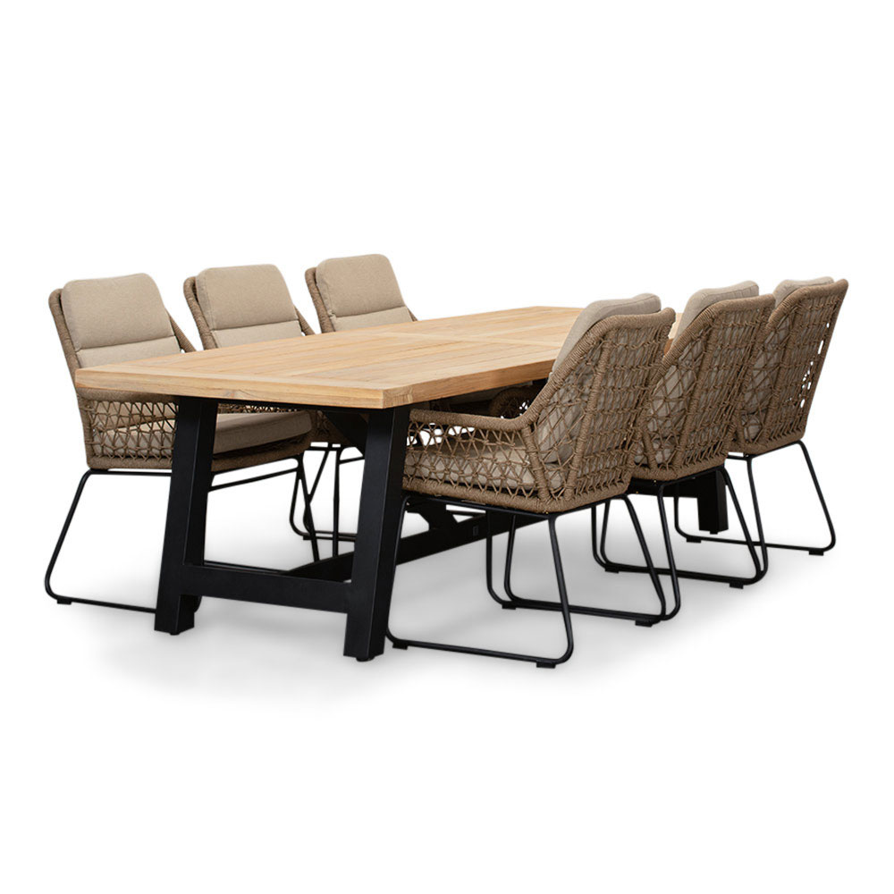 James/Valencia Sahara Dust dining tuinset | 6 personen | teakhout + touw | 260cm afbeelding
