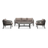 Detroit stoel-bank loungeset 5 personen | aluminium + touw | antraciet | 4-delig