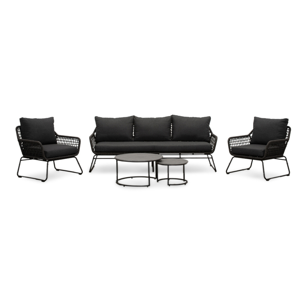Valencia/Aurora stoel-bank loungeset 5 personen | touw + betonlook | Lava Grey | 5-delig