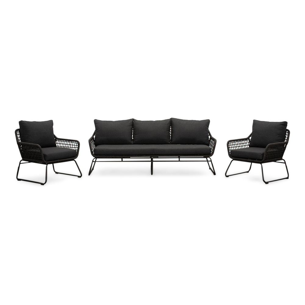 Valencia stoel-bank loungeset 5 personen | touw + aluminium | Lava Grey | 3-delig