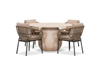 Joep/Dakota beige/antraciet dining tuinset | 4 personen | travertin + touw | 135cm rond