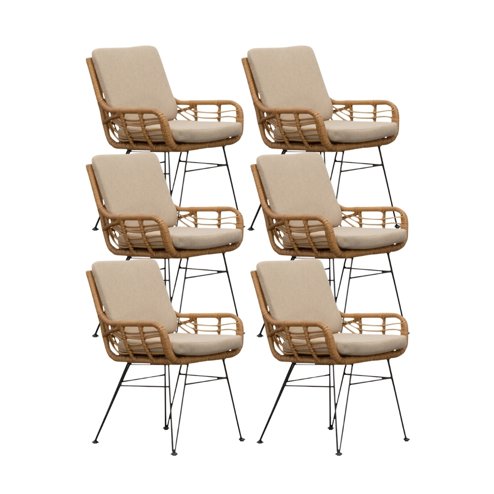 Carlos dining tuinstoel set van 6 | wicker + RVS | Bamboo taupe