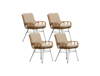 Carlos dining tuinstoel set van 4 | wicker + RVS | Bamboo taupe