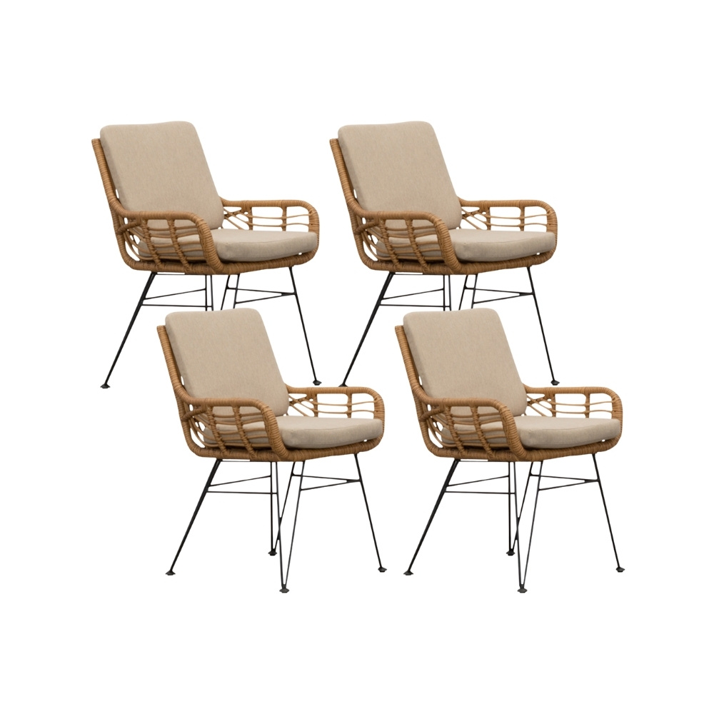 Carlos dining tuinstoel set van 4 | wicker + RVS | Bamboo taupe