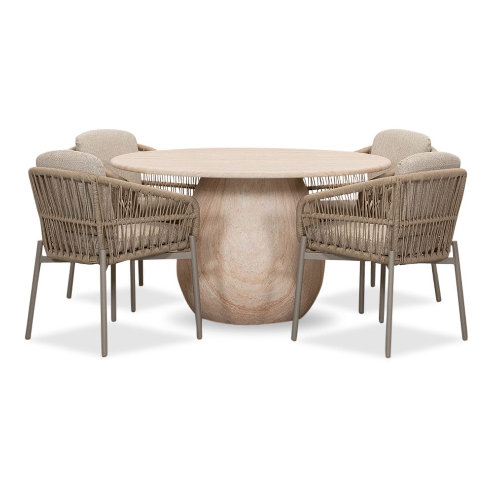 Joep/Rico zand dining tuinset | 4 personen | travertin + aluminium | 135cm rond
