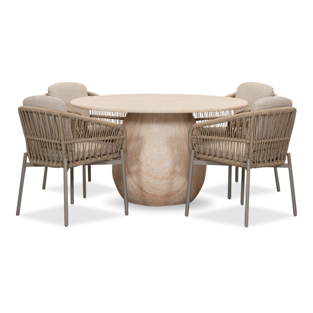 Joep/Rico zand dining tuinset | 4 personen | travertin + aluminium | 135cm rond afbeelding