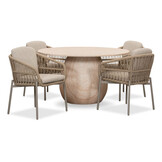 Joep/Rico zand dining tuinset | 4 personen | travertin + aluminium | 135cm rond