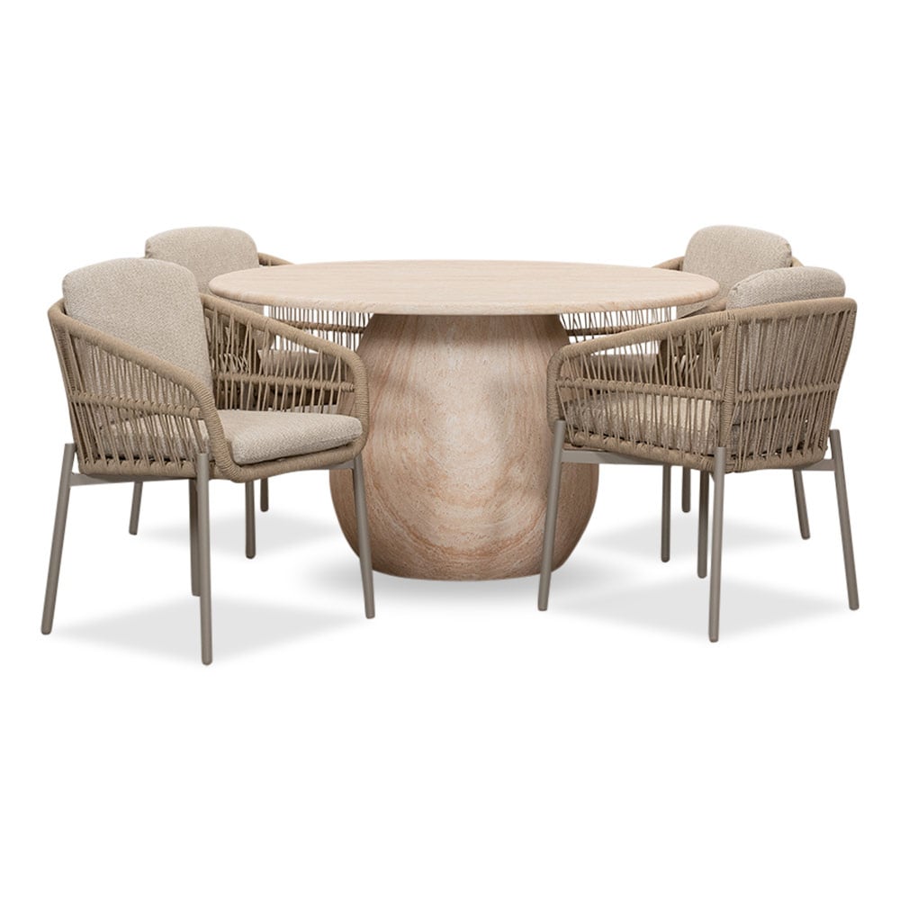Joep/Rico zand dining tuinset | 4 personen | travertin + aluminium | 135cm rond