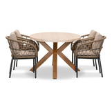Lorento/Dakota beige/antraciet dining tuinset | 4 personen | travertin + touw | 200cm