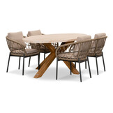 Lorento/Dakota beige/antraciet dining tuinset | 4 personen | travertin + touw | 200cm