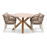Lorento/Dakota beige/wit dining tuinset | 4 personen | travertin + touw | 200cm