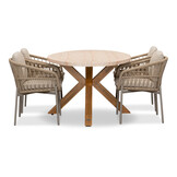 Lorento/Rico zand dining tuinset | 4 personen | travertin + touw | 200cm