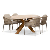 Lorento/Rico zand dining tuinset | 4 personen | travertin + touw | 200cm