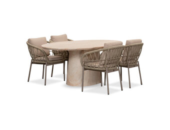 Max/Dakota beige dining tuinset | 4 personen | travertin + touw | 200cm ovaal