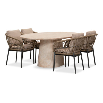 Max/Dakota beige/antraciet dining tuinset | 4 personen | travertin + touw | 200cm ovaal