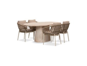Max/Dakota beige/wit dining tuinset | 4 personen | travertin + touw | 200cm ovaal