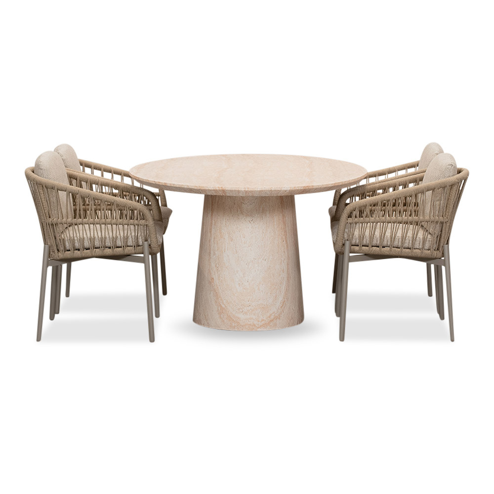 Max/Rico zand dining tuinset | 4 personen | travertin + aluminium | 200cm ovaal