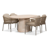 Max/Rico zand dining tuinset | 4 personen | travertin + aluminium | 200cm ovaal
