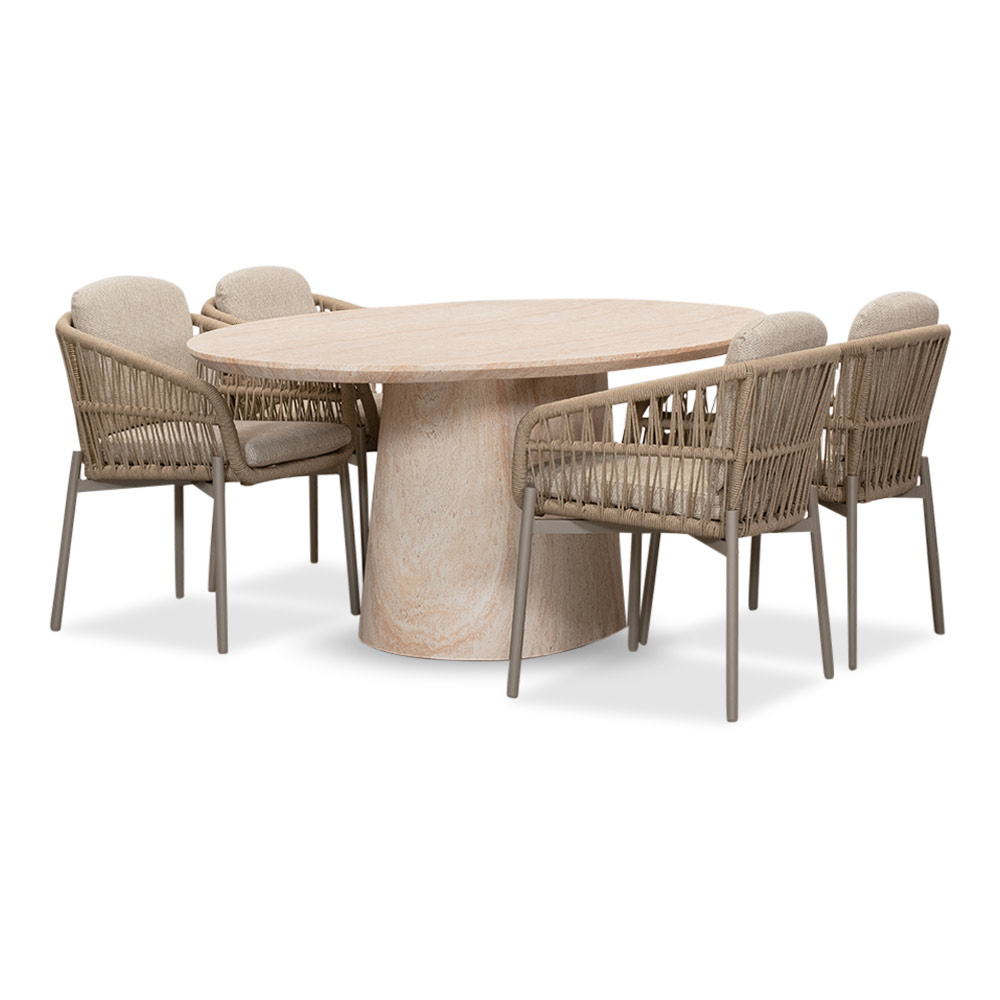 Max/Rico zand dining tuinset | 4 personen | travertin + aluminium | 200cm ovaal
