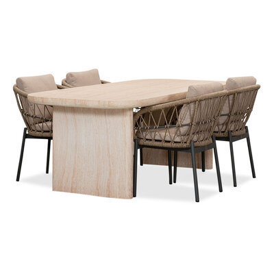 Mees/Dakota beige/antraciet dining tuinset | 4 personen | travertin + touw | 200cm