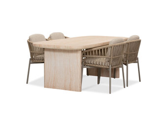 Mees/Rico zand dining tuinset | 4 personen | travertin + aluminium | 200cm