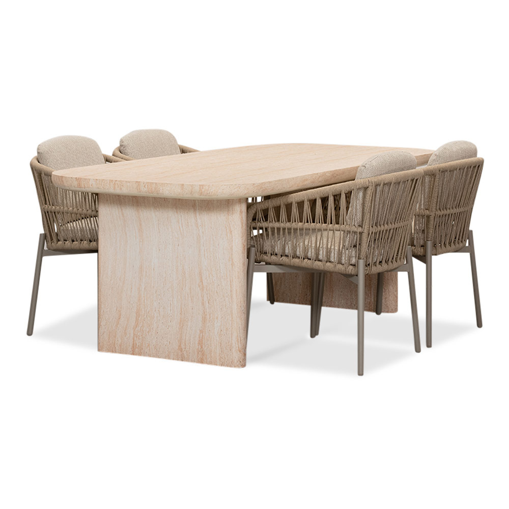 Mees/Rico zand dining tuinset | 4 personen | travertin + aluminium | 200cm afbeelding