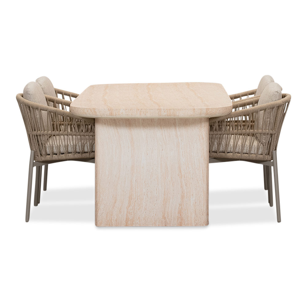 Mees/Rico zand dining tuinset | 4 personen | travertin + aluminium | 200cm