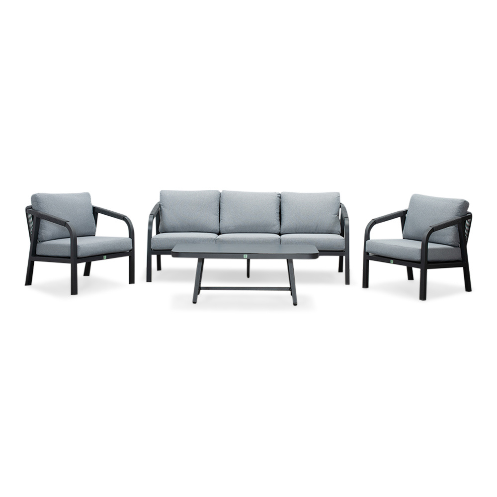 Attica stoel-bank loungeset 5 personen | aluminium + touw | antraciet | 4-delig