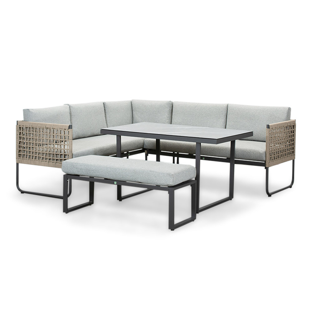 Havana dining loungeset 7 personen | aluminium + touw | antraciet | 5-delig - 220x194cm afbeelding
