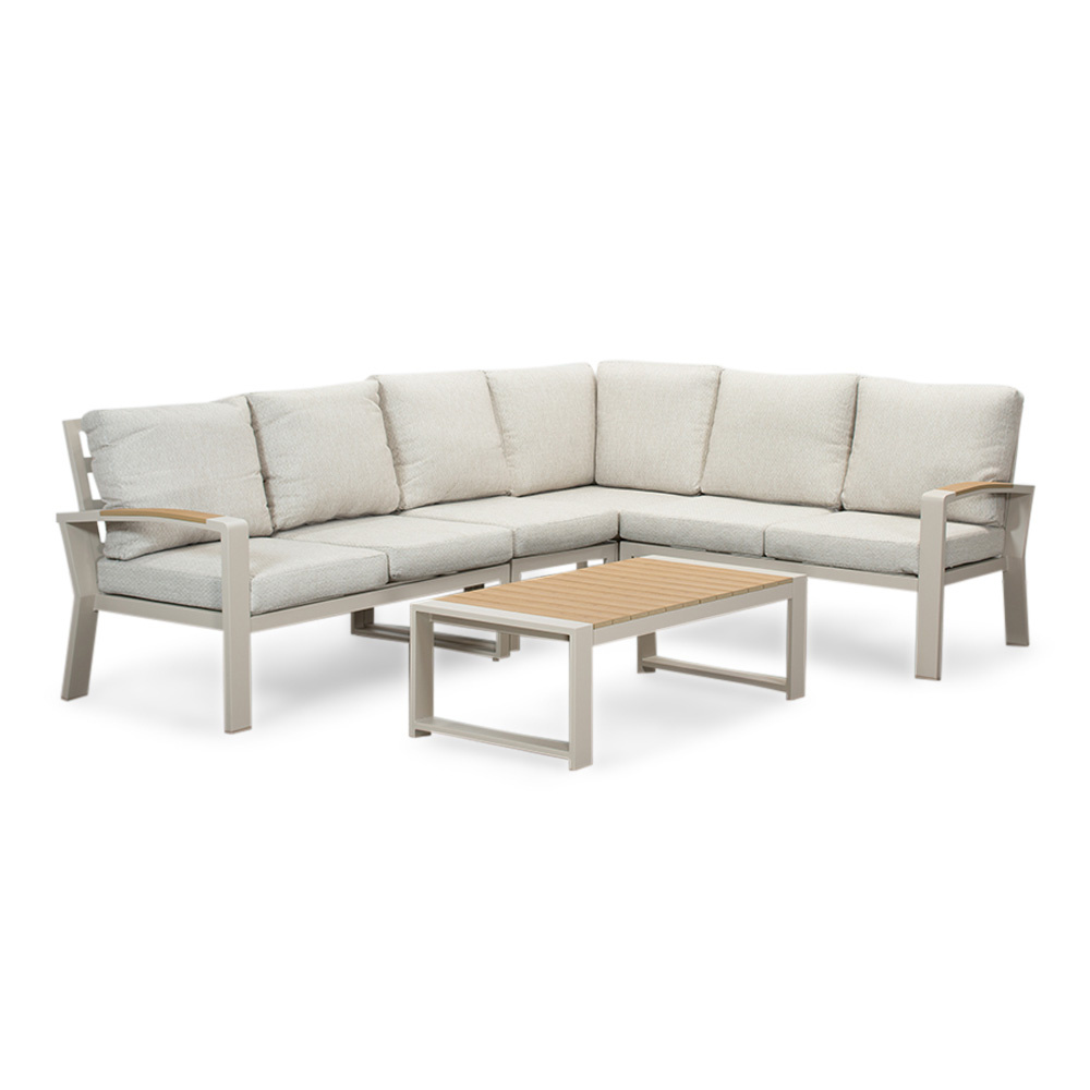 Seattle hoek loungeset met stoel 7 personen | aluminium + polywood | beige | 4-delig - 270x210cm