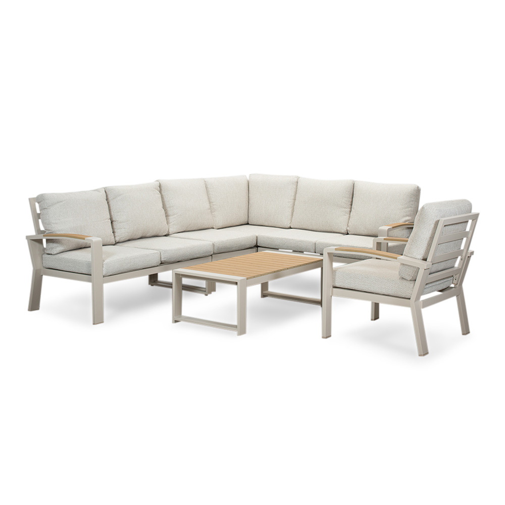 Seattle hoek loungeset met stoel 7 personen | aluminium + polywood | beige | 4-delig - 270x210cm