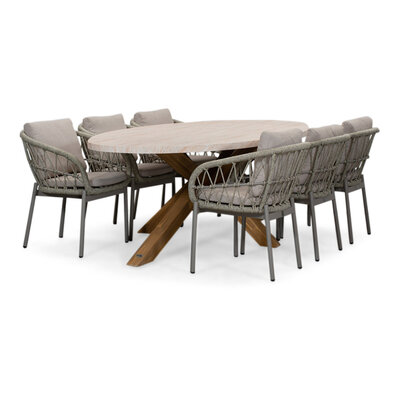 Lorento/Dakota beige dining tuinset | 6 personen | travertin + touw | 240cm