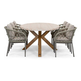 Lorento/Dakota beige dining tuinset | 6 personen | travertin + touw | 240cm