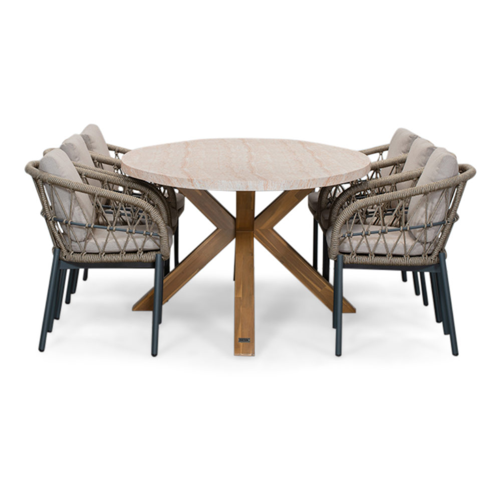 Lorento/Dakota beige/antraciet dining tuinset | 6 personen | travertin + touw | 240cm