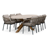 Lorento/Dakota beige/antraciet dining tuinset | 6 personen | travertin + touw | 240cm