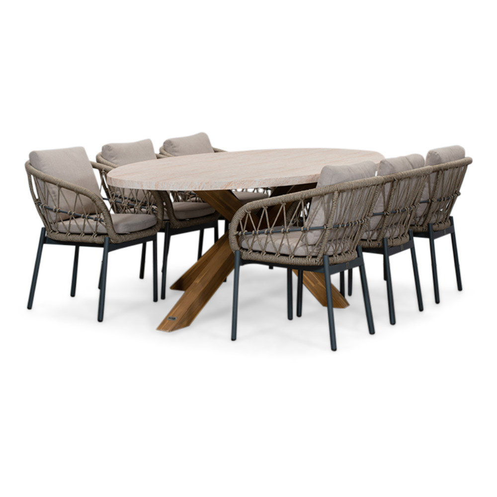 Lorento/Dakota beige/antraciet dining tuinset | 6 personen | travertin + touw | 240cm afbeelding