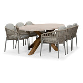 Lorento/Rico zand dining tuinset | 6 personen | travertin + touw | 240cm