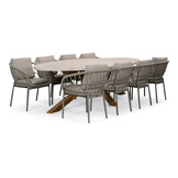 Lorento/Dakota beige dining tuinset | 8 personen | travertin + touw | 280cm