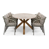 Lorento/Dakota beige dining tuinset | 8 personen | travertin + touw | 280cm