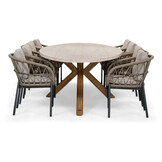 Lorento/Dakota beige/antraciet dining tuinset | 8 personen | travertin + touw | 280cm