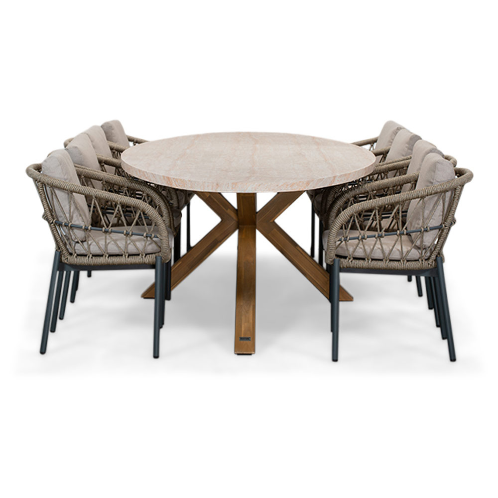 Lorento/Dakota beige/antraciet dining tuinset | 8 personen | travertin + touw | 280cm