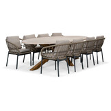 Lorento/Dakota beige/antraciet dining tuinset | 8 personen | travertin + touw | 280cm