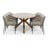Lorento/Rico zand dining tuinset | 8 personen | travertin + touw | 280cm
