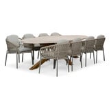 Lorento/Rico zand dining tuinset | 8 personen | travertin + touw | 280cm