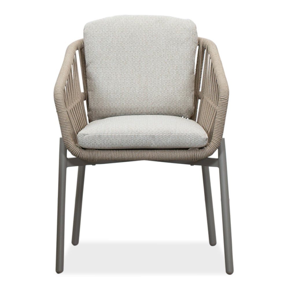 Lorento/Rico zand dining tuinset | 8 personen | travertin + touw | 280cm