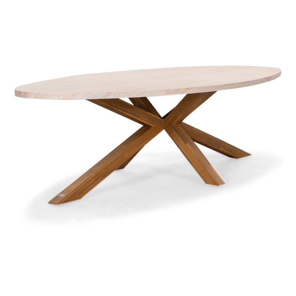 Lorento/Rico zand dining tuinset | 8 personen | travertin + touw | 280cm