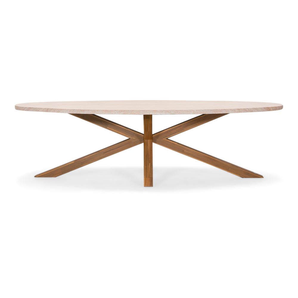 Lorento/Rico zand dining tuinset | 8 personen | travertin + touw | 280cm