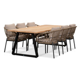 Elena/Dakota beige/antraciet dining tuinset | 6 personen | teakhout + touw | 240cm